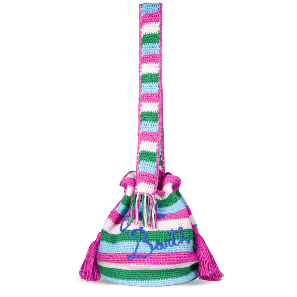 Borsa secchiello Crochet Bucket crochet a righe multicolore