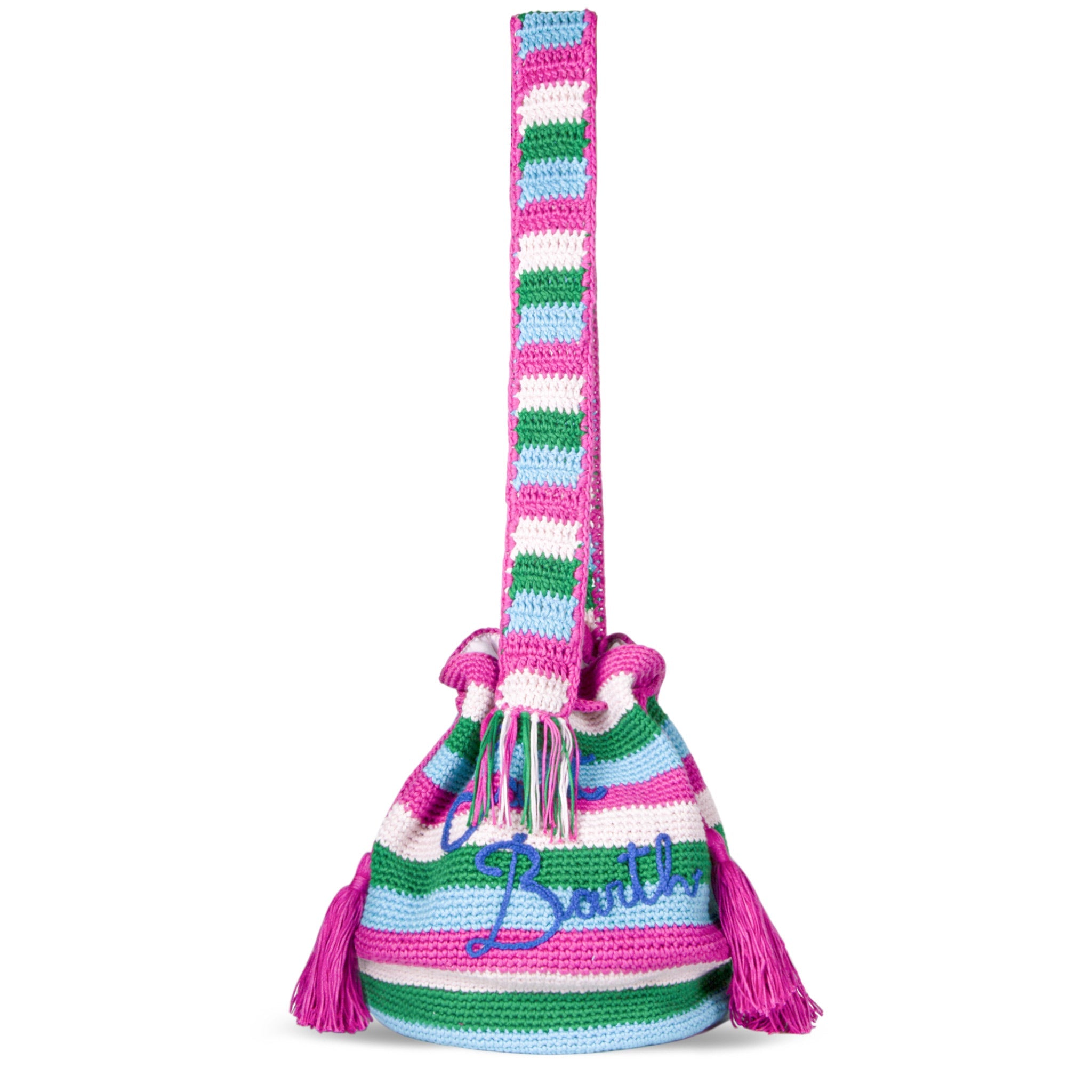 Borsa secchiello Crochet Bucket crochet a righe multicolore