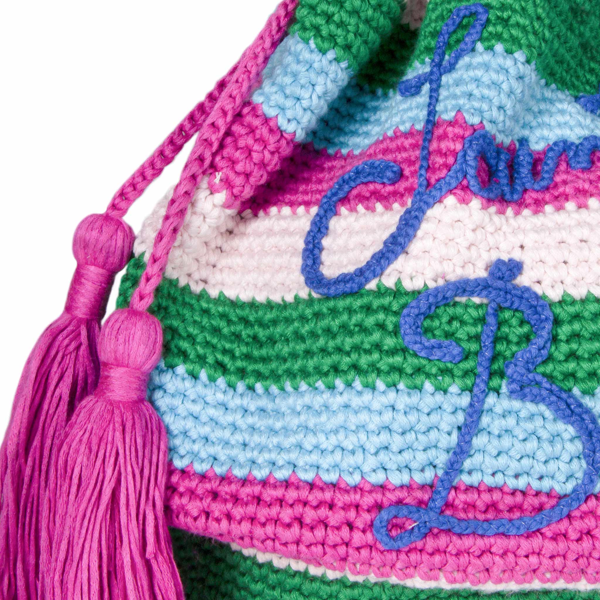 Borsa secchiello Crochet Bucket crochet a righe multicolore