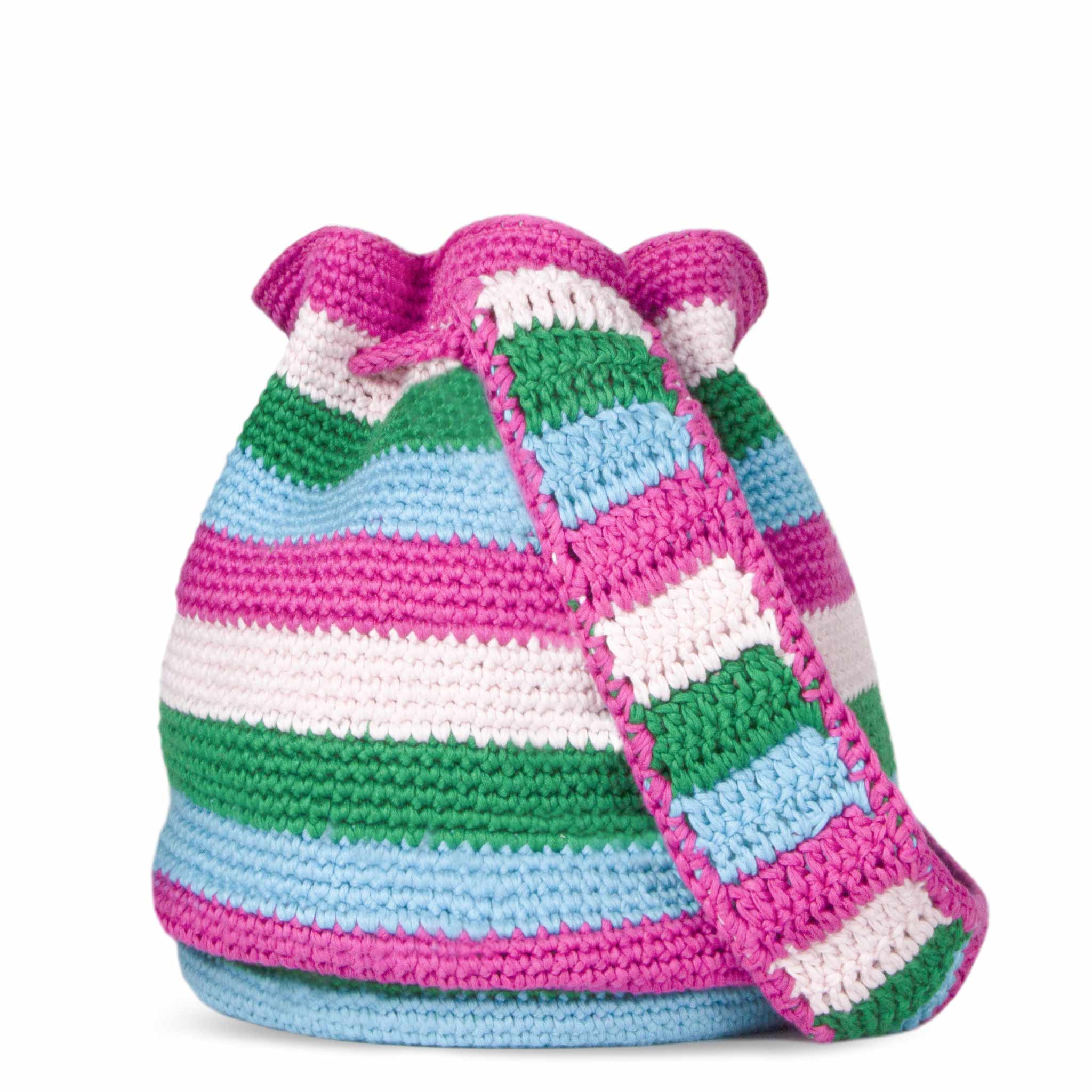 Borsa secchiello Crochet Bucket crochet a righe multicolore