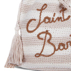 Borsa secchiello Crochet Bucket crochet a righe beige e bianche