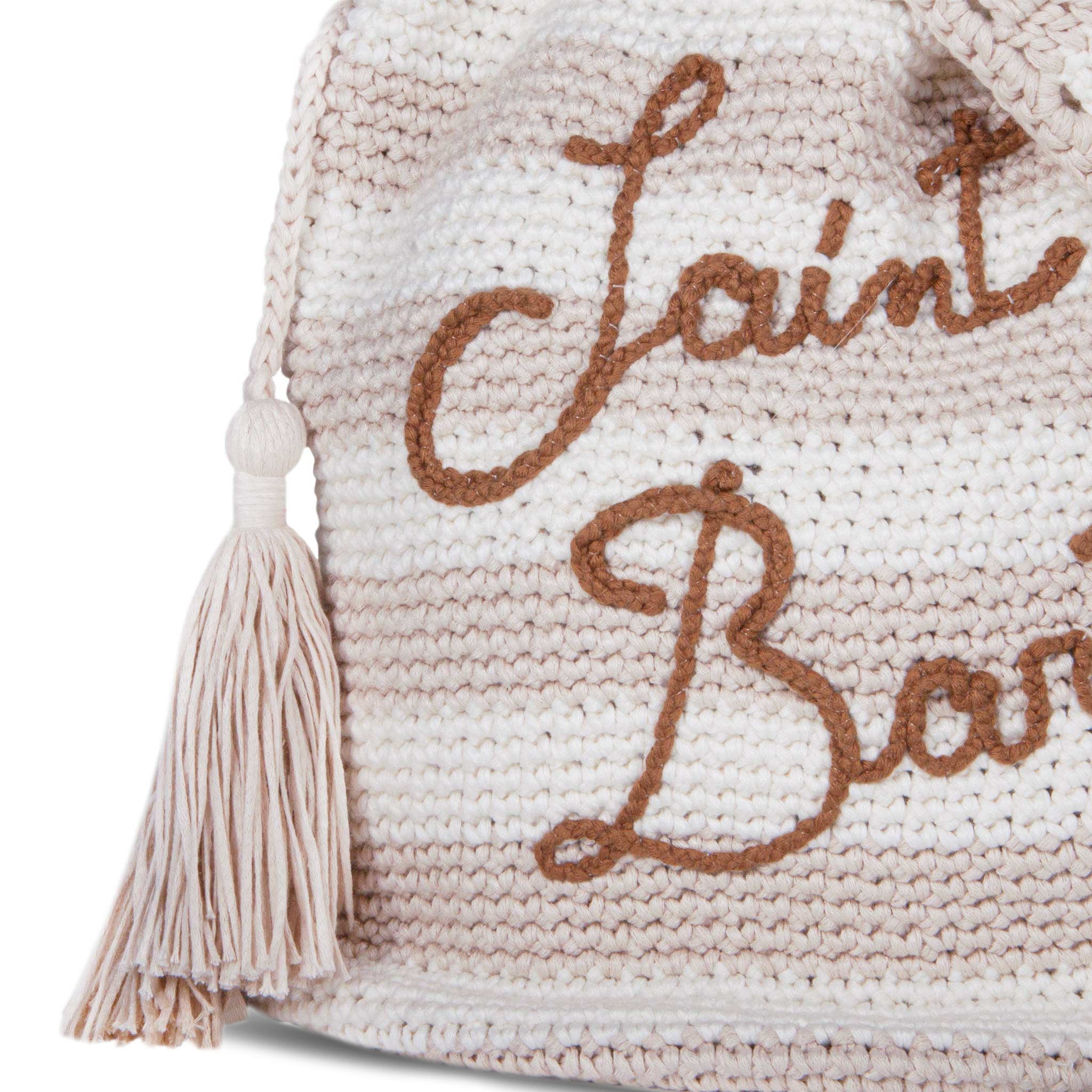 Borsa secchiello Crochet Bucket crochet a righe beige e bianche