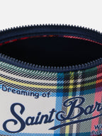 Pochette Aline effetto lana con stampa tartan bianca
