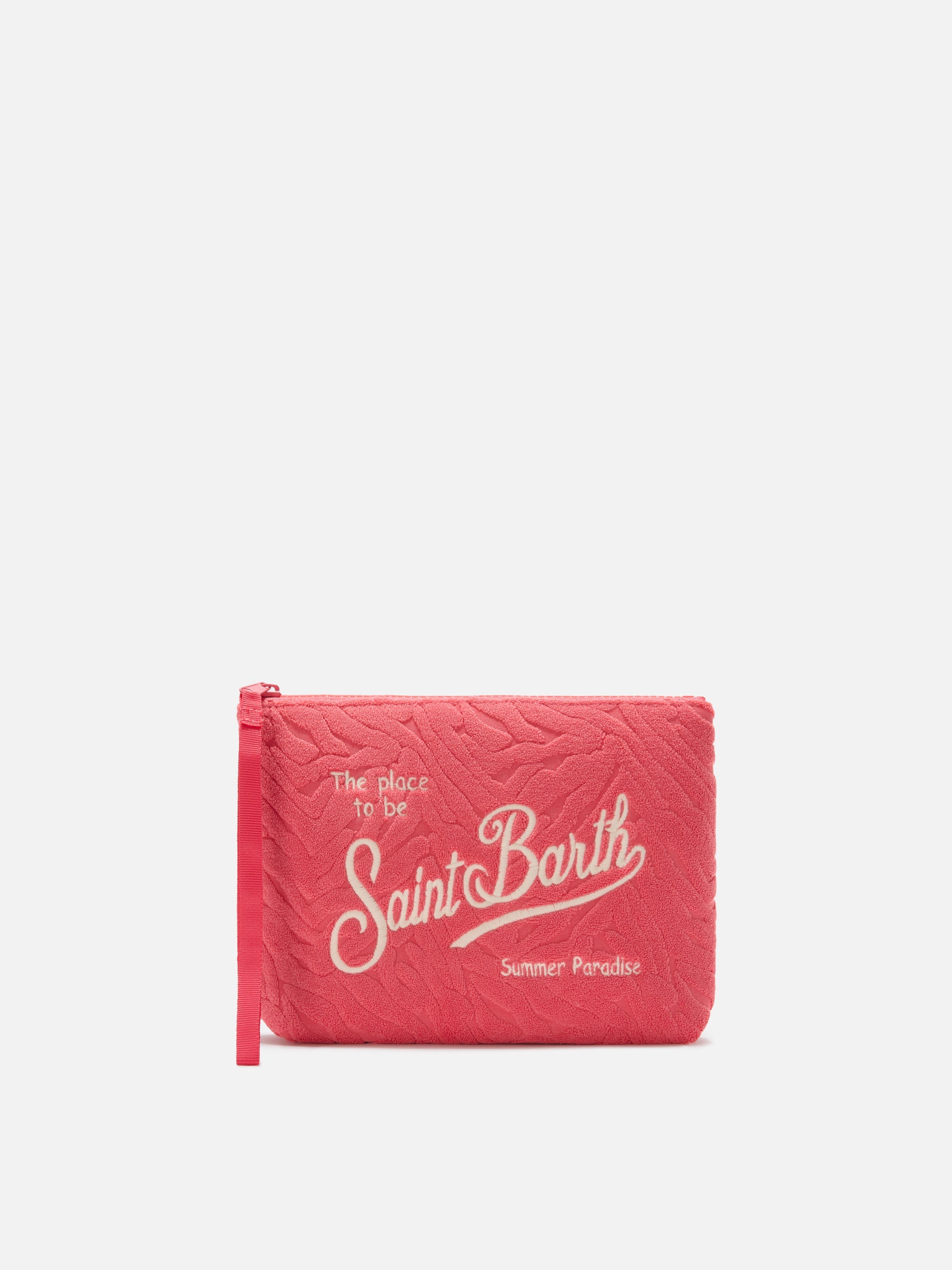 Pochette Aline rosso corallo effetto spugna con motivo zebrato in rilievo
