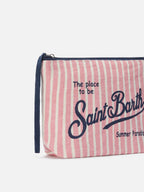 Pochette Aline in lino con fantasia a righe rosa