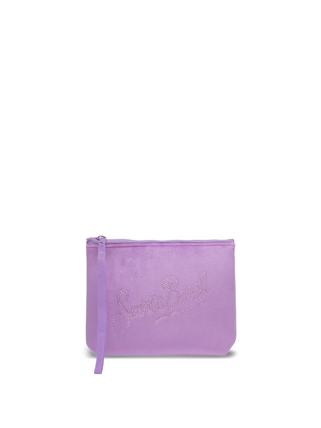 Pochette Aline in velluto lilla con logo Saint Barth in strass