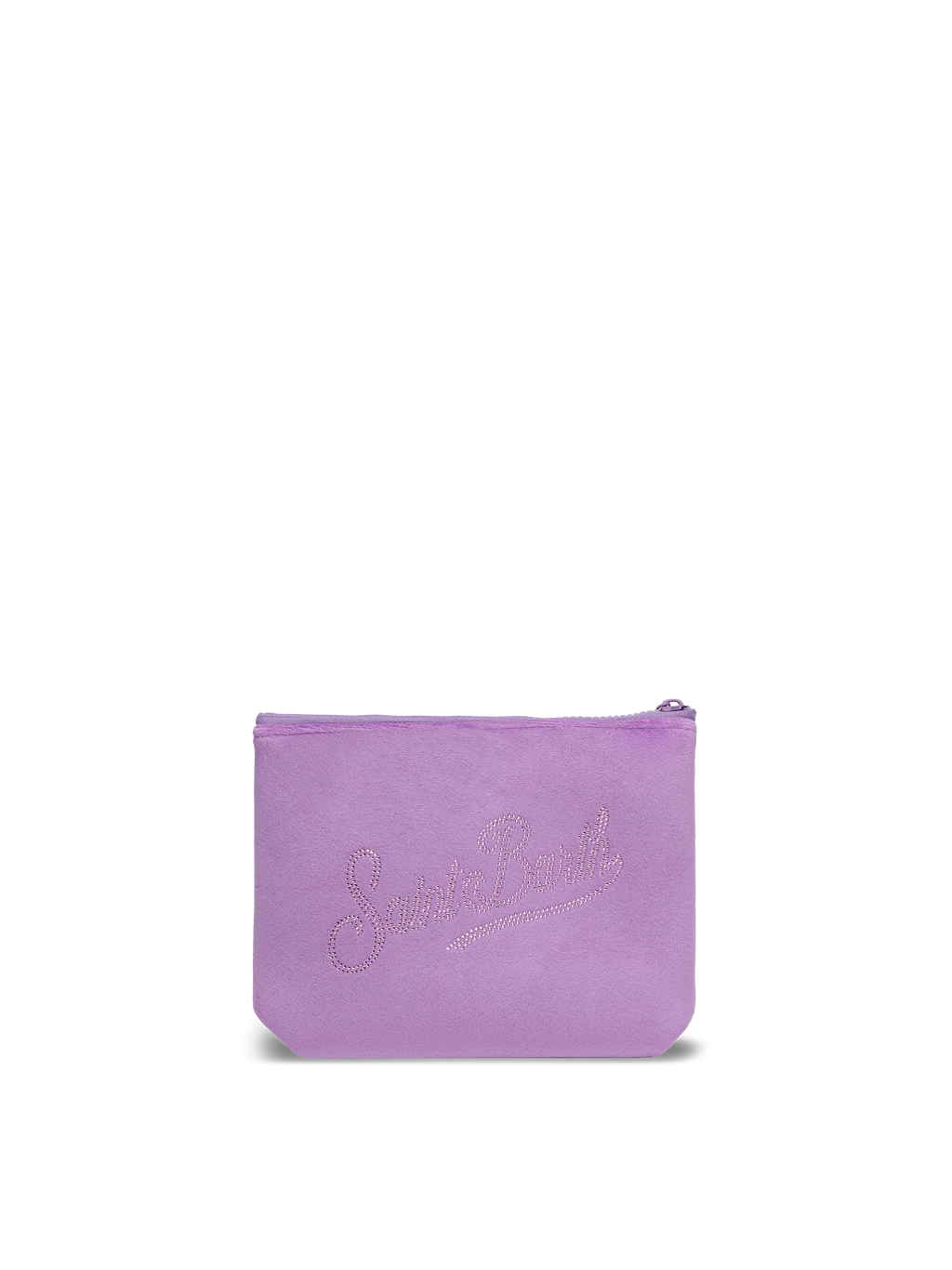 Pochette Aline in velluto lilla con logo Saint Barth in strass
