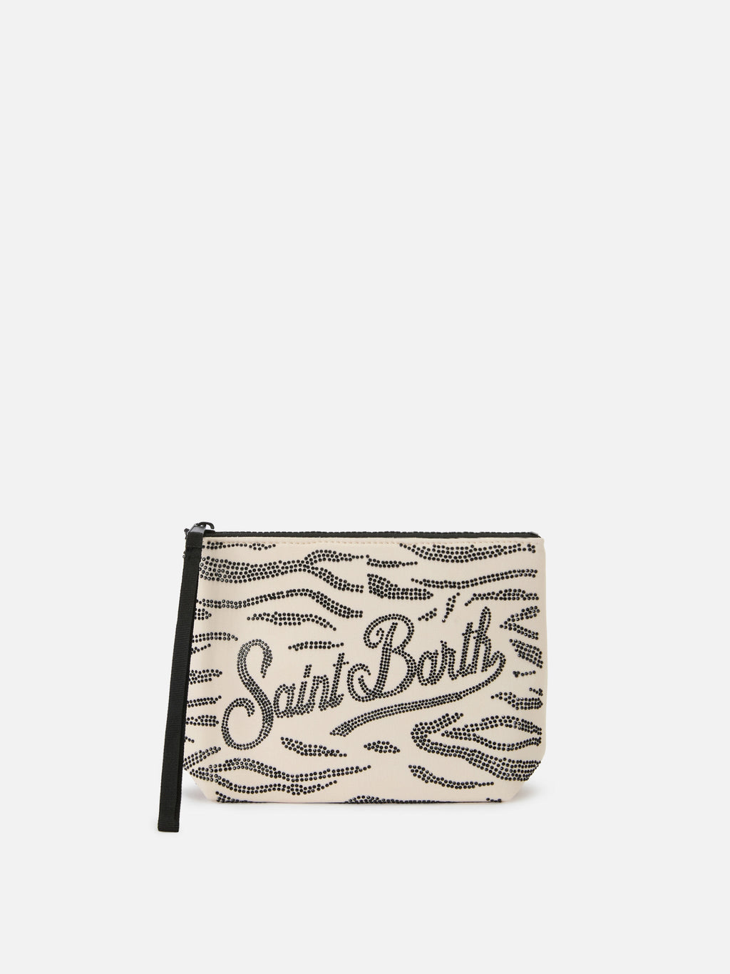 Pochette Aline in scuba con stampa zebrata e strass applicati
