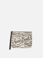 Pochette Aline in scuba con stampa zebrata e strass applicati