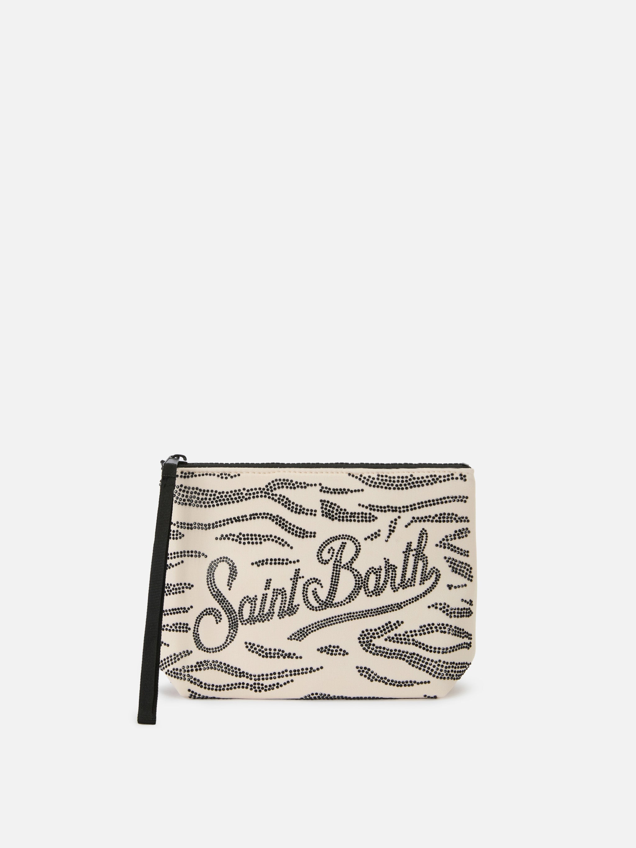 Pochette Aline in scuba con stampa zebrata e strass applicati