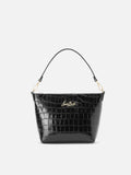 Borsa a spalla Aline Bag in pelle stampa cocco nera