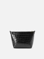 Borsa a spalla Aline Bag in pelle stampa cocco nera