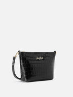 Borsa a spalla Aline Bag in pelle stampa cocco nera