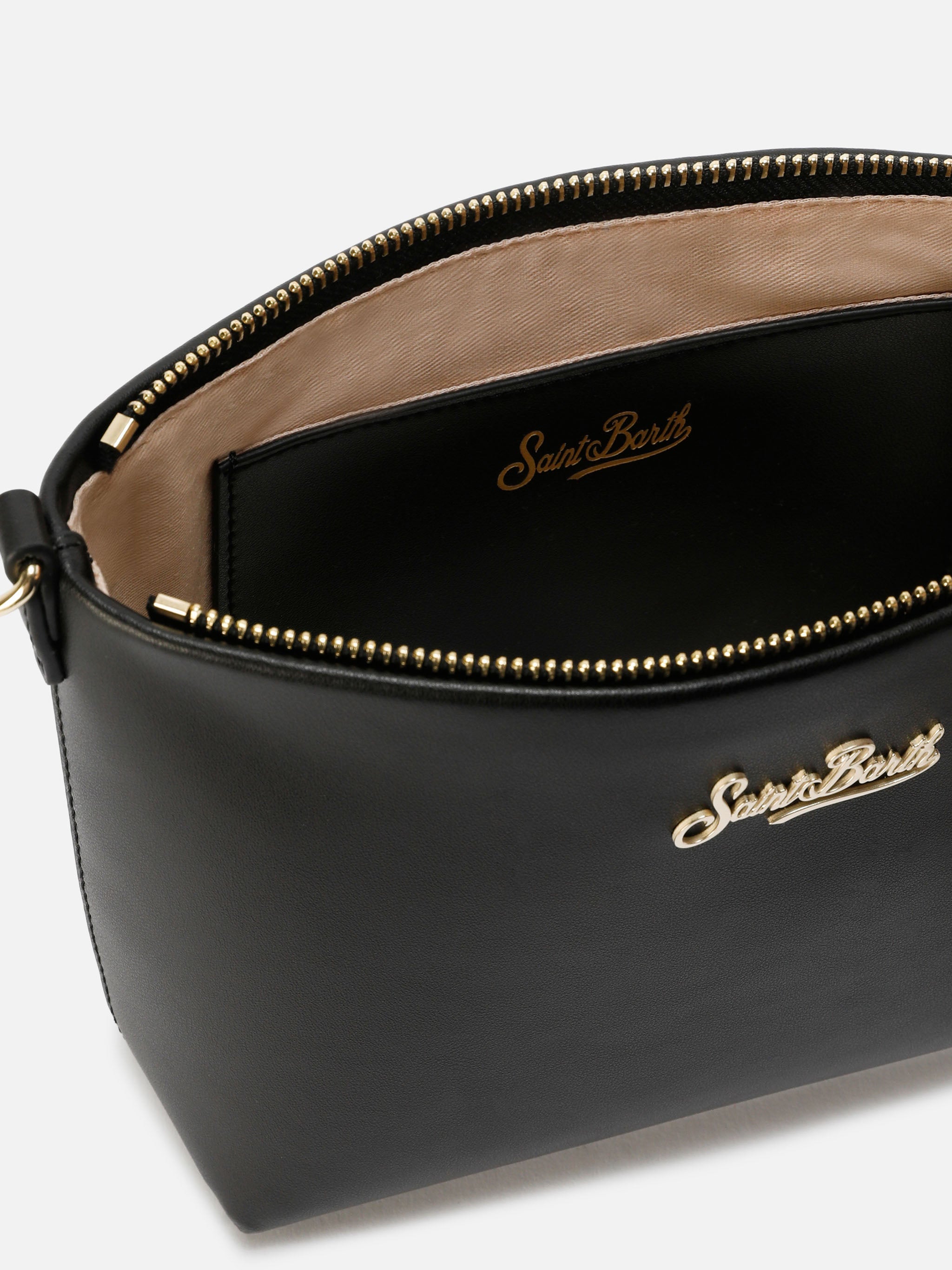 Borsa Aline in pelle liscia nera con placchetta logo