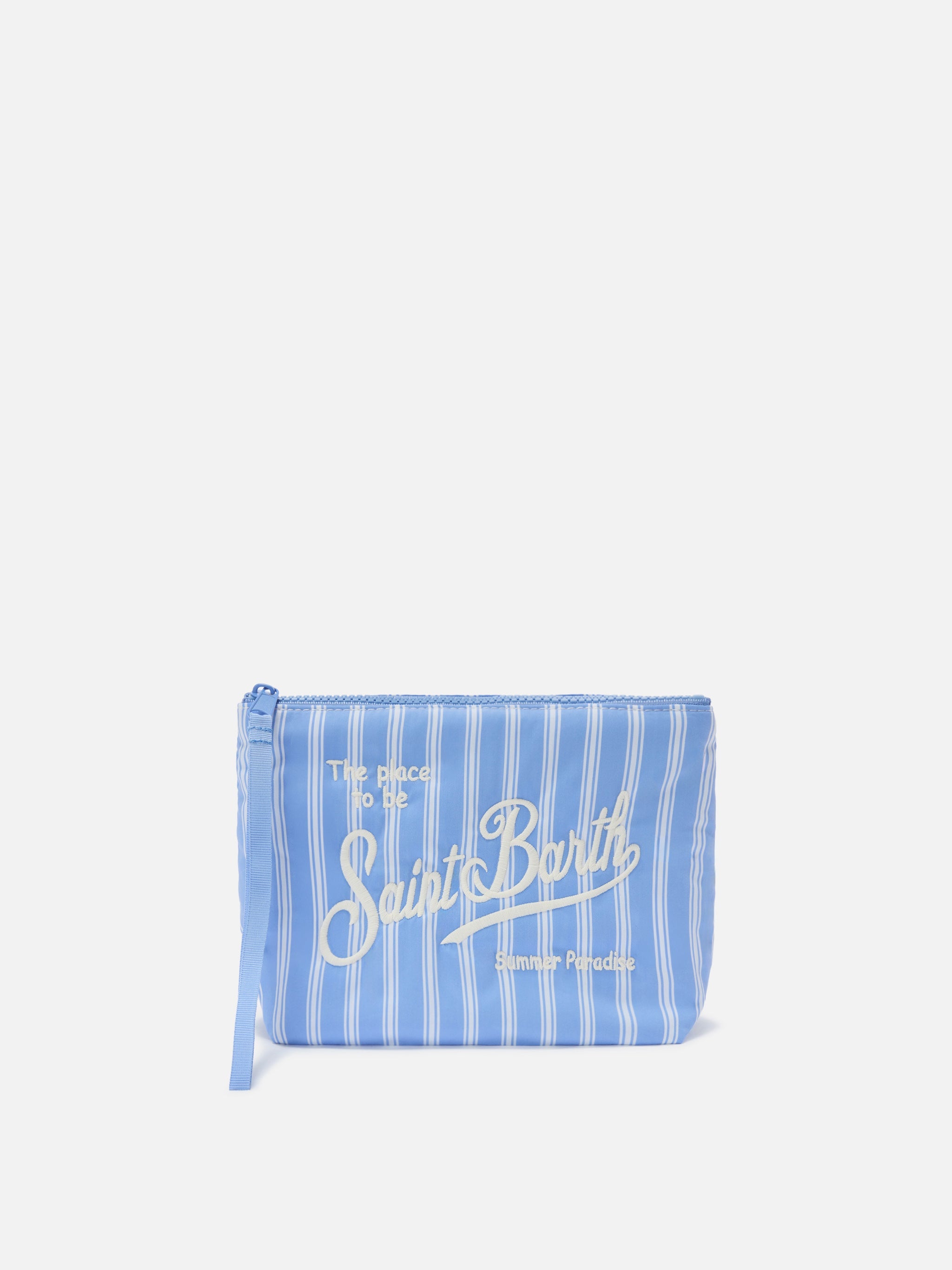 Pochette Aline in cotone azzurro e bianco a righe larghe