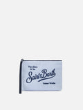 Pochette Aline in cotone seersucker a righe azzurre
