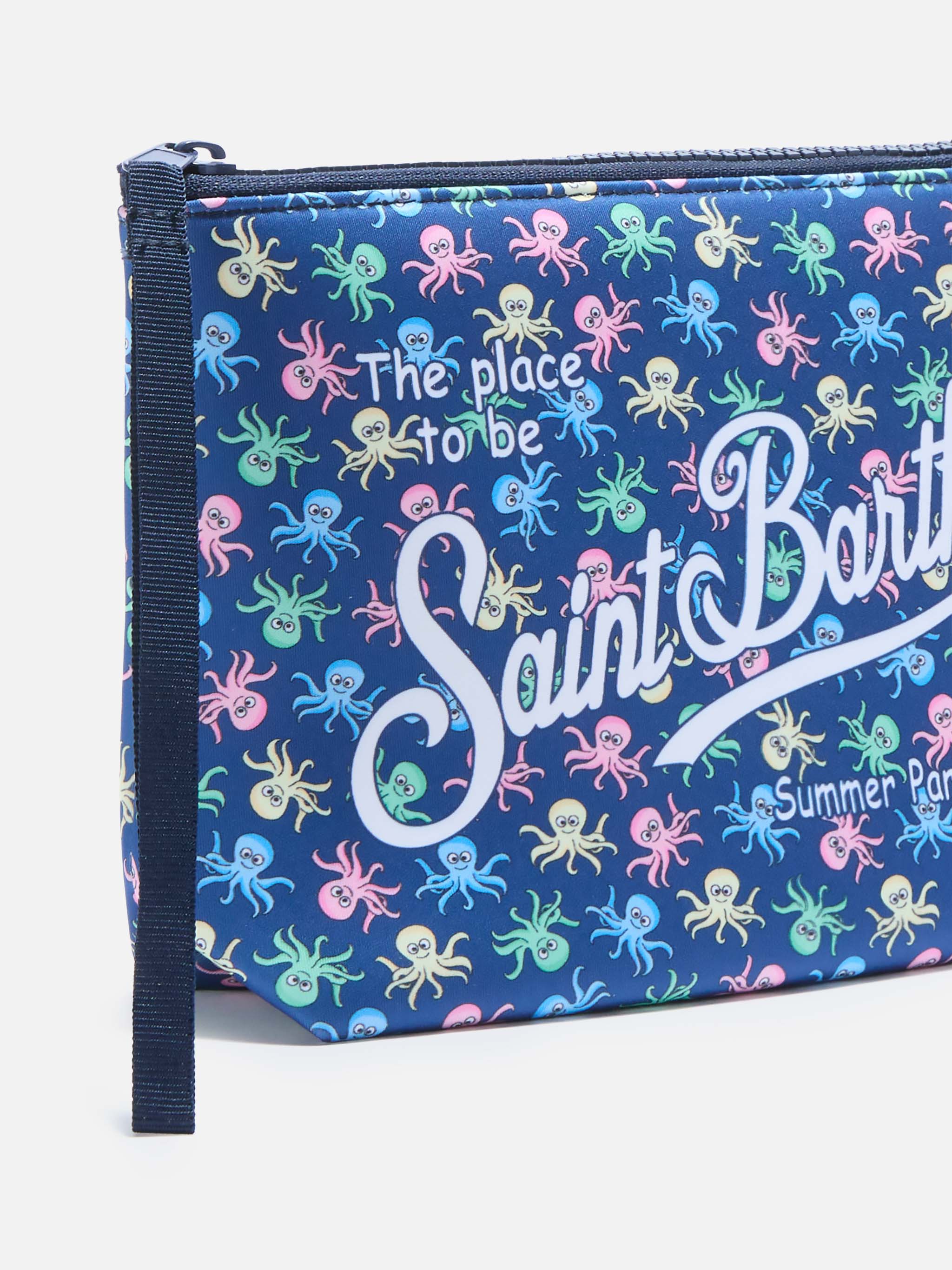 Pochette Aline in scuba blu con stampa polipetti