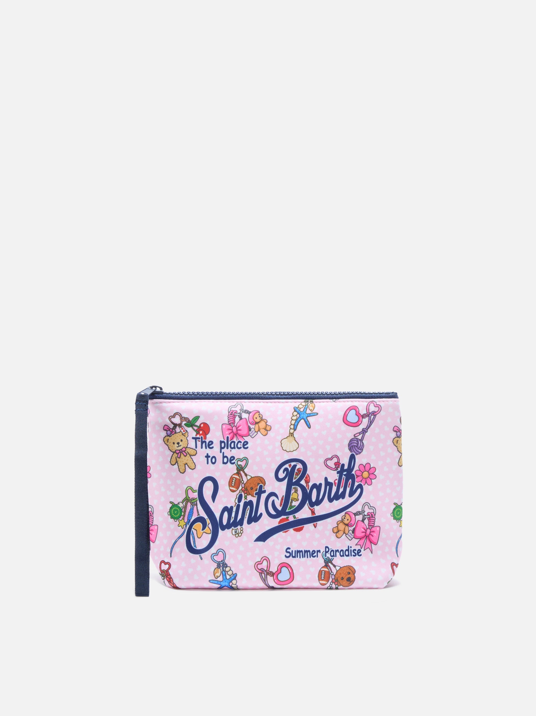 Pochette Aline in scuba rosa con stampa Charms Party