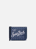 Pochette Aline in scuba blu con stampa a fiori all-over