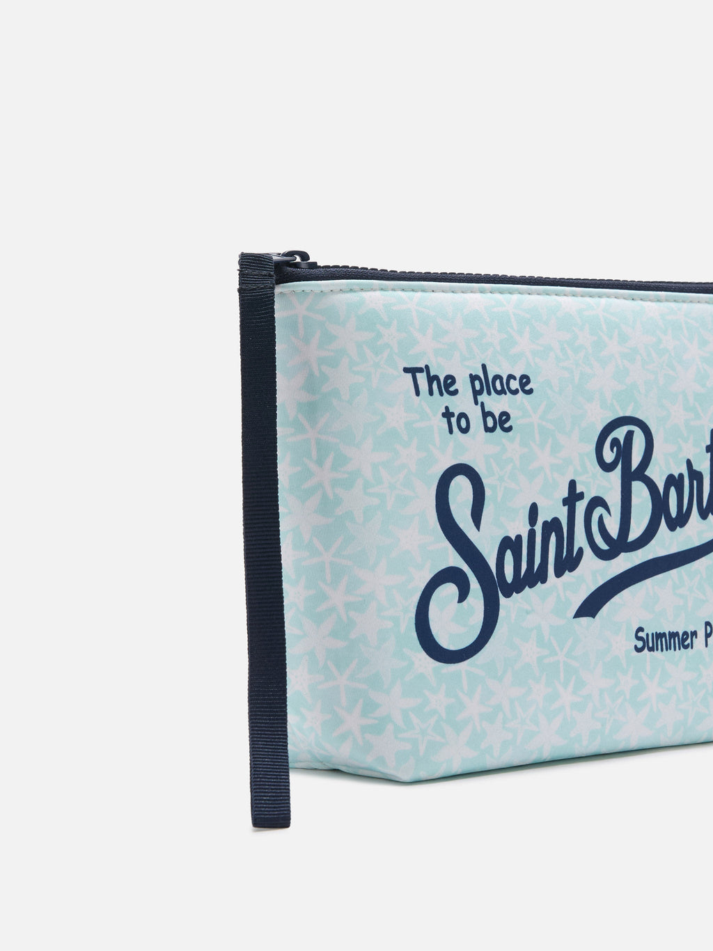 Pochette Aline azzurra in scuba con stampa stelle marine