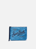 Pochette Aline in scuba con stampa zebrata azzurra