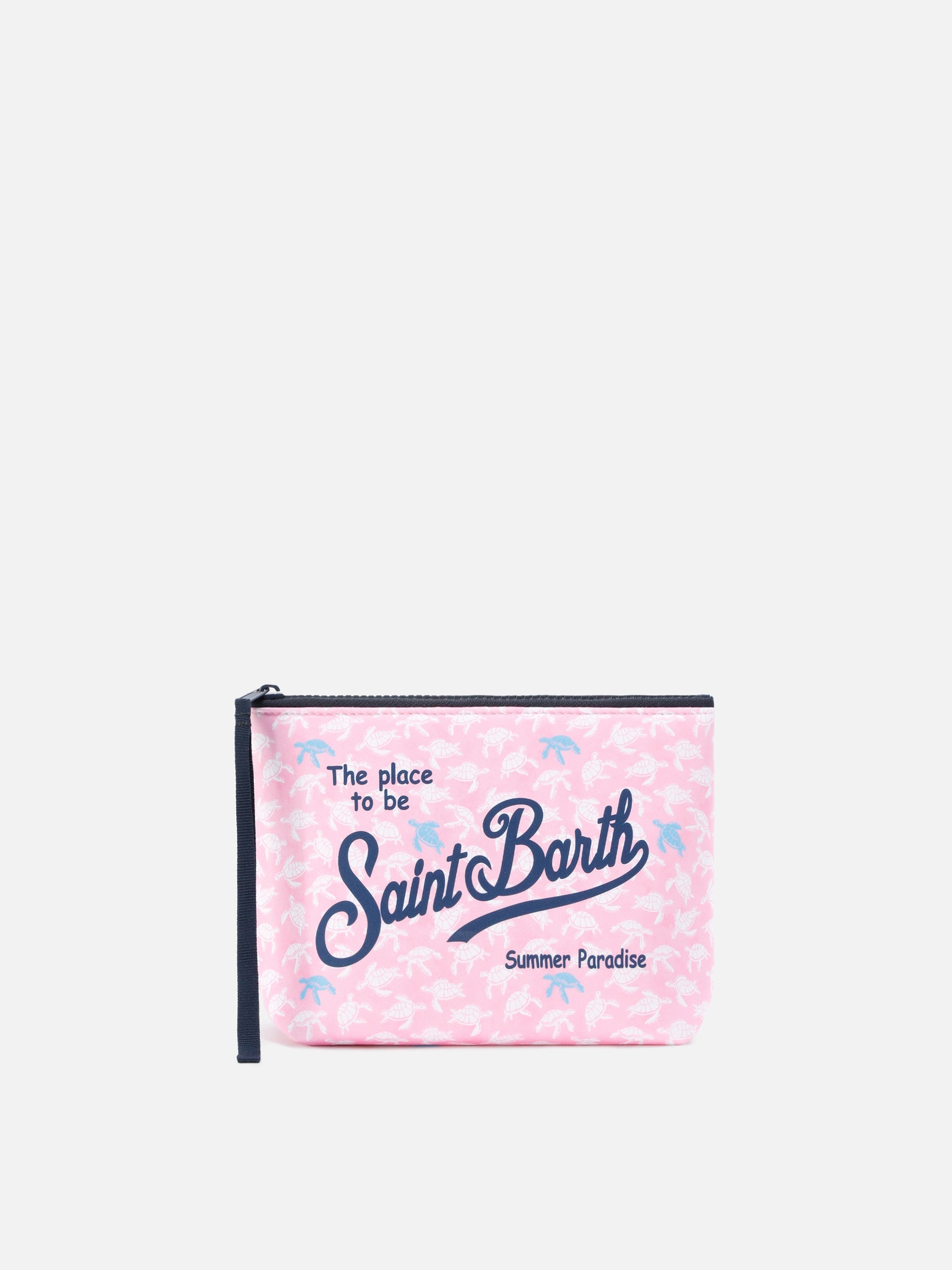 Pochette Aline in scuba rosa con stampa tartarughe a contrasto