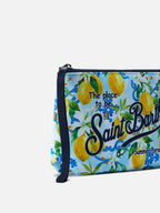 Pochette Aline in scuba con stampa maiolica con limoni