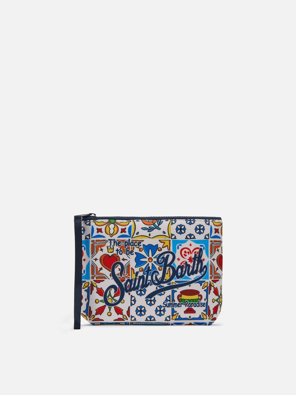 Pochette Aline in scuba con stampa maiolica