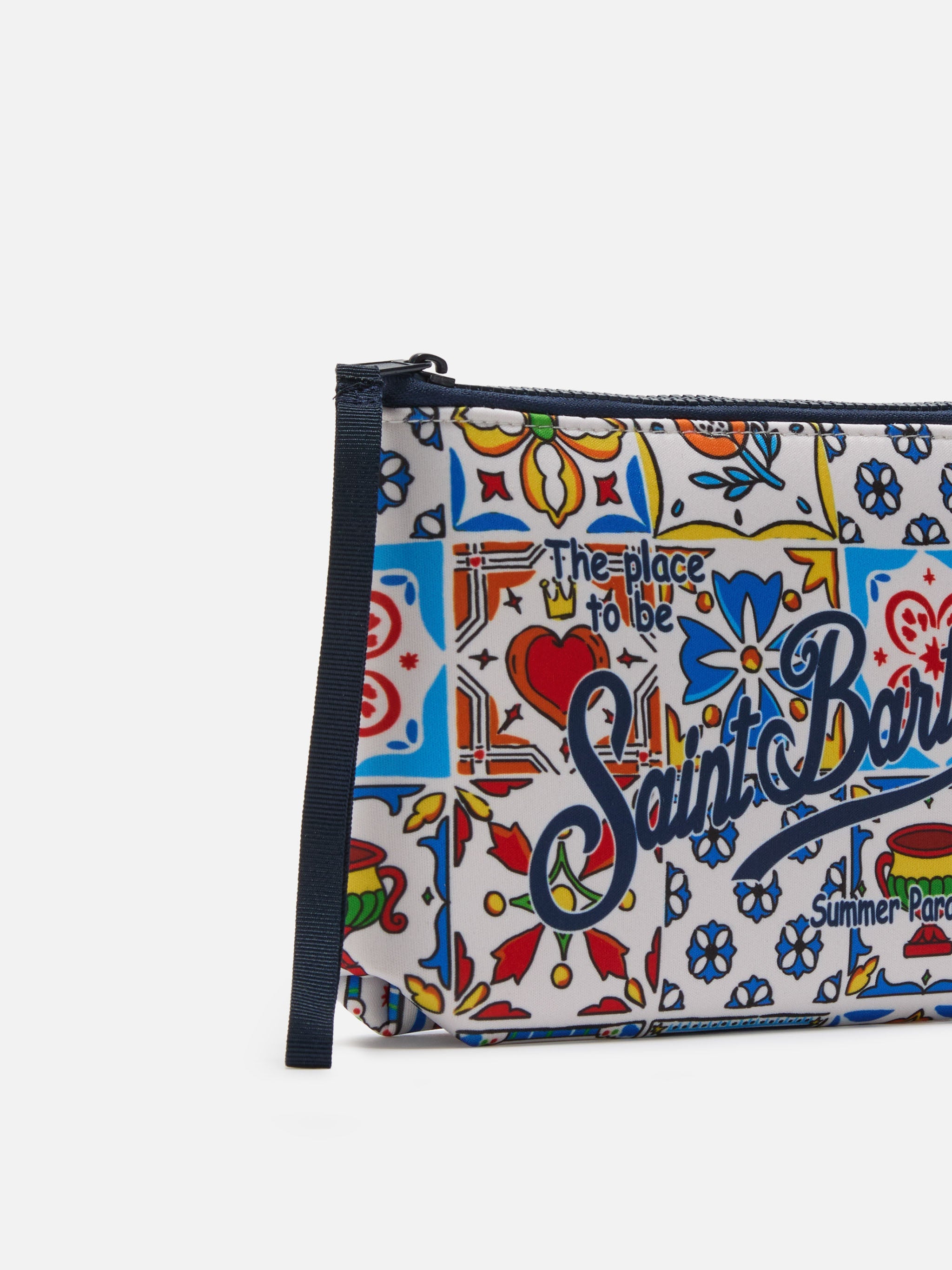 Pochette Aline in scuba con stampa maiolica
