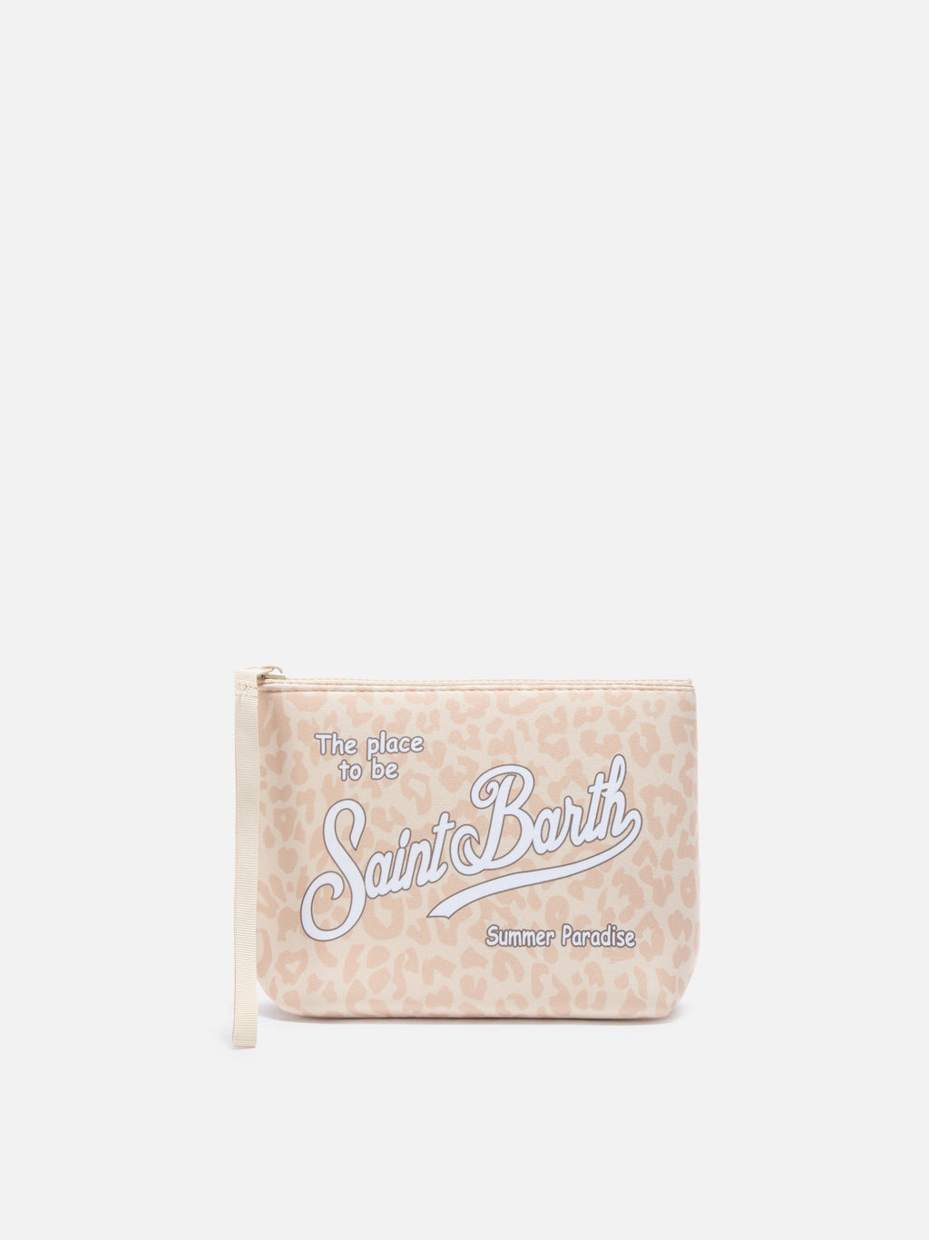 Pochette Aline in scuba con stampa leopardata beige