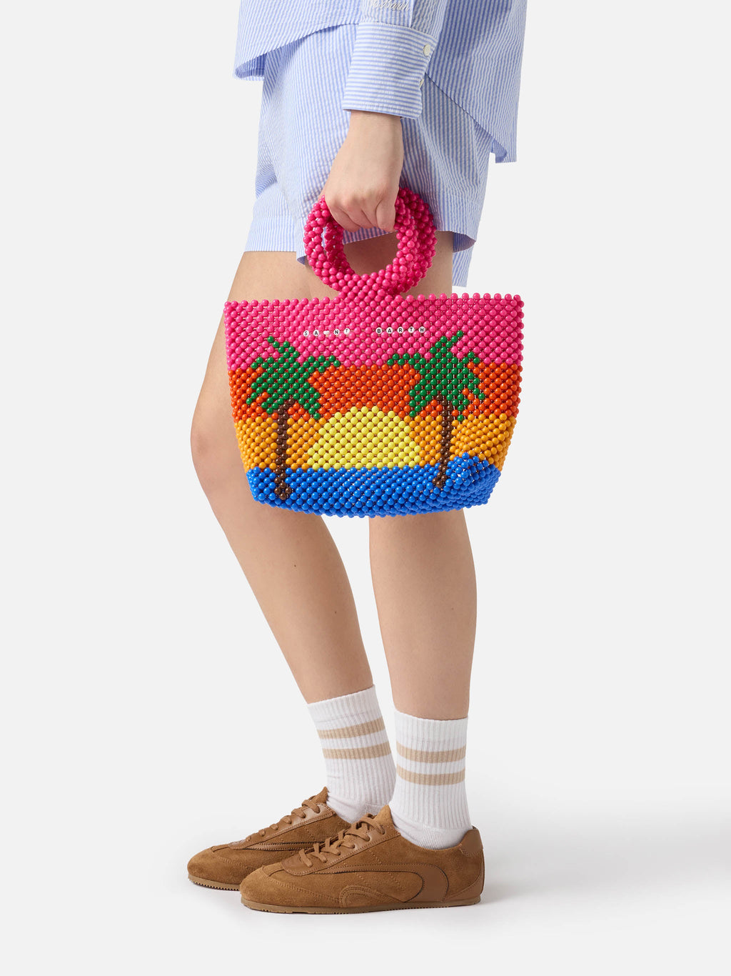 Borsa Beaded Big Bag a righe multicolore