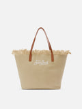 Borsa City regular in canvas beige con frange