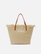 Borsa City regular in canvas beige con frange