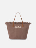 Borsa City regular in canvas marrone con frange