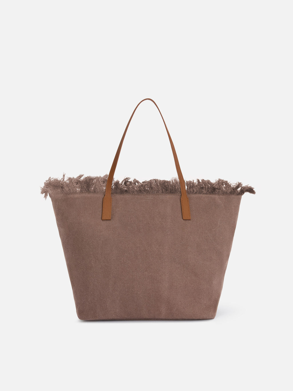 Borsa City regular in canvas marrone con frange