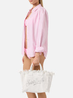 Borsa Colette in canvas bianca con logo in strass