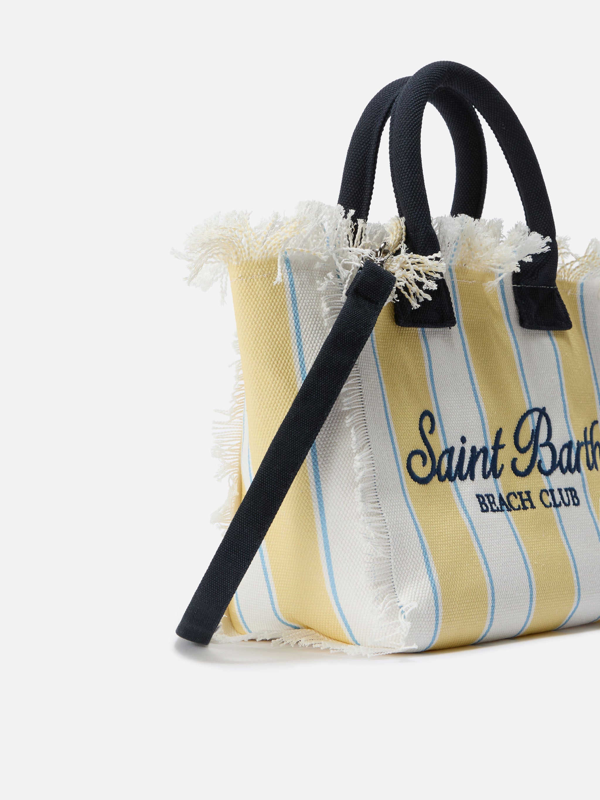 Borsa Colette in canvas a righe gialle con logo ricamato