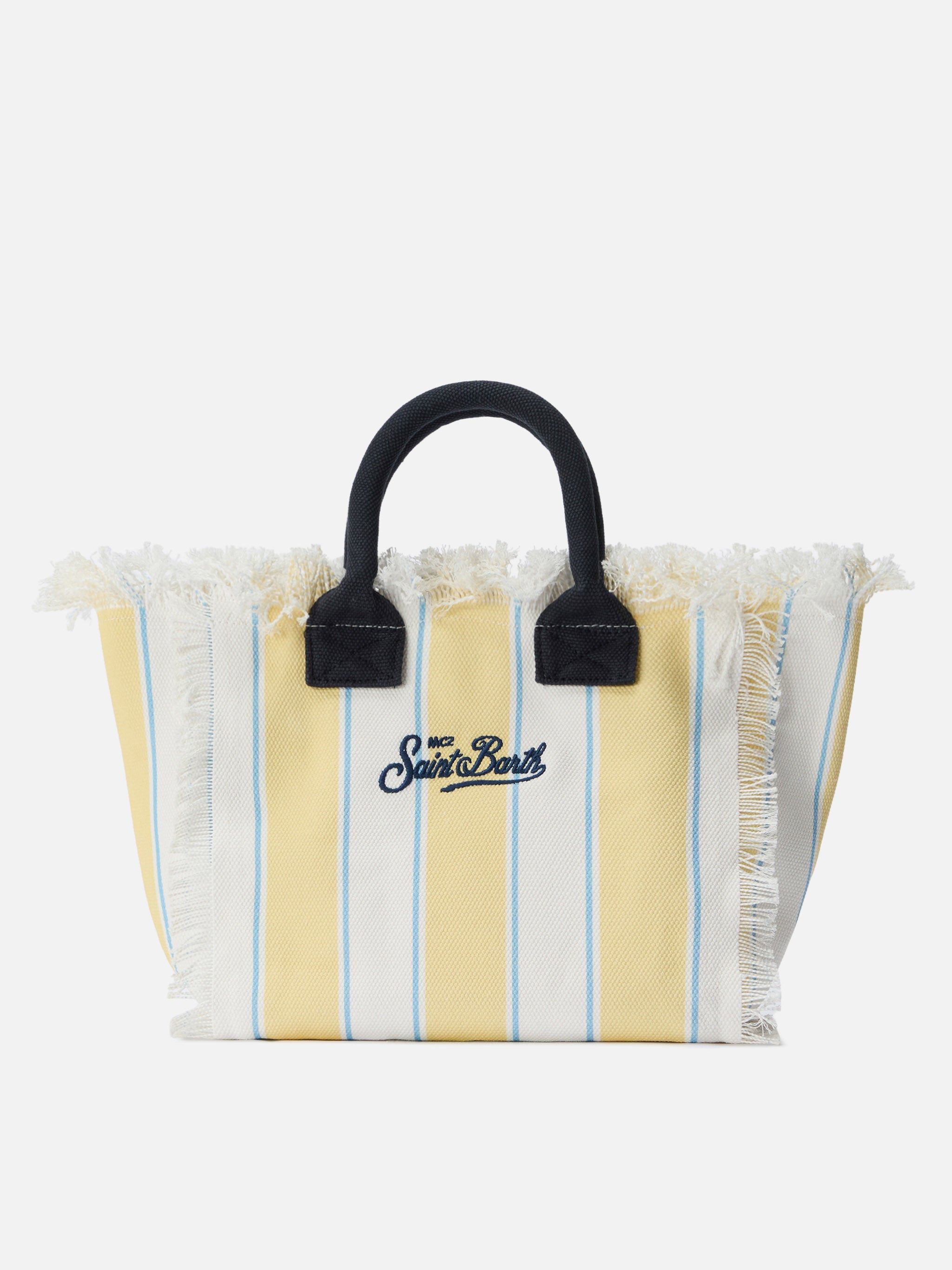 Borsa Colette in canvas a righe gialle con logo ricamato