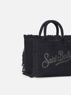 Borsa Colette in canvas di cotone nero con strass