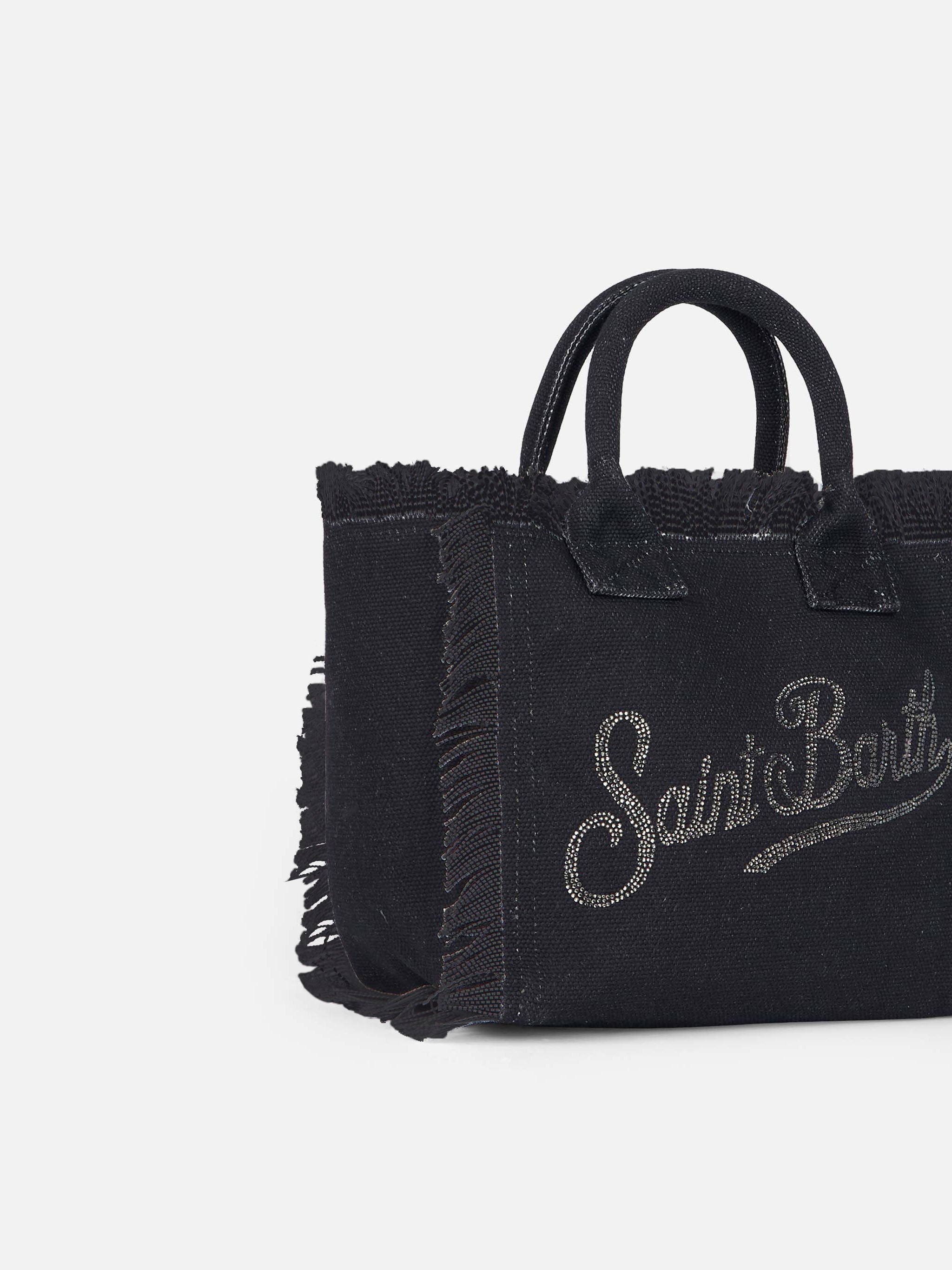 Borsa Colette in canvas di cotone nero con strass