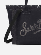 Borsa Colette in canvas di cotone nero con strass