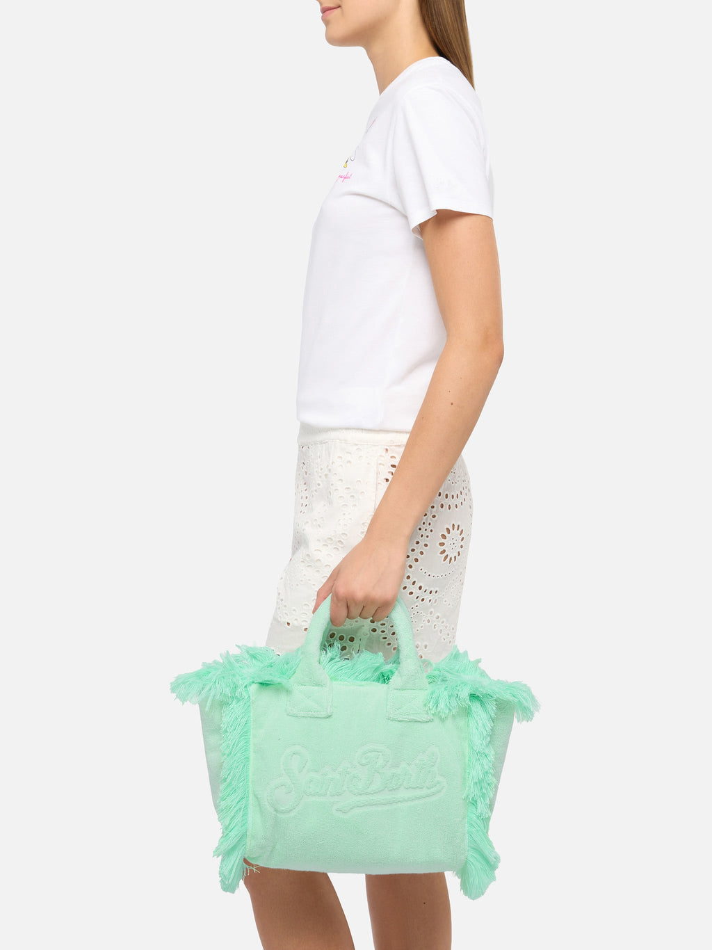 Borsa Colette in spugna verde menta con rilievo