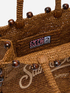 Borsa Colette in rafia marrone con perline e logo ricamato
