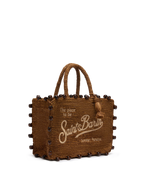 Borsa Colette in rafia marrone con perline e logo ricamato