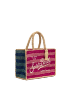 Borsa Colette in rafia a righe multicolore con logo ricamato