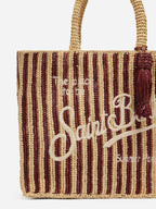 Borsa Colette in rafia a righe marroni con logo ricamato