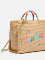 Borsa Colette effetto paglia con logo ricamato multicolore