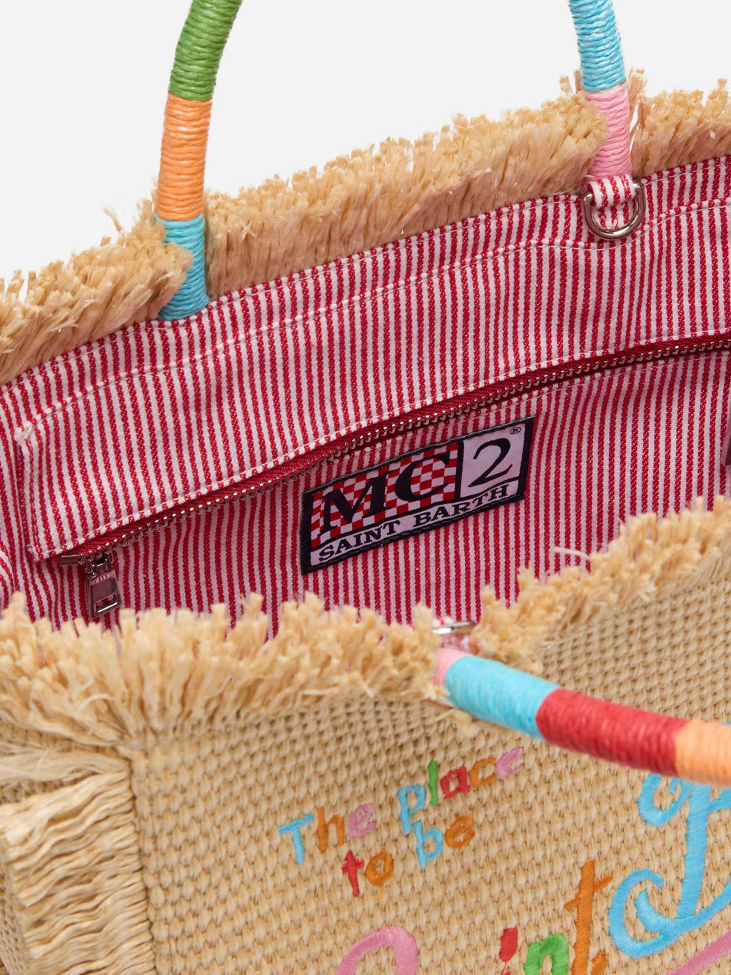 Borsa Colette effetto paglia con logo ricamato multicolore