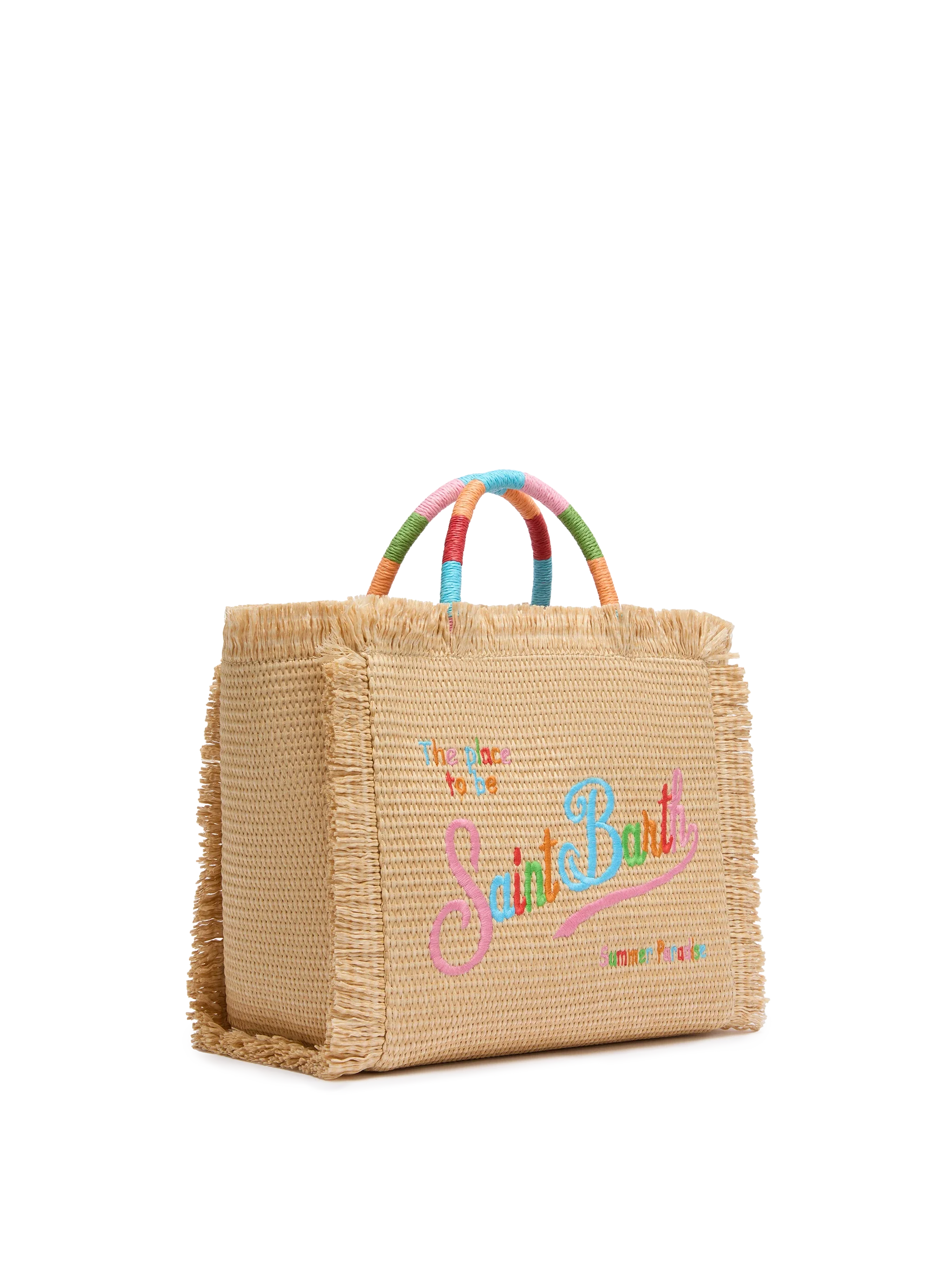 Borsa Colette effetto paglia con logo ricamato multicolore
