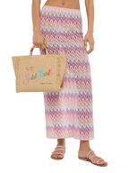 Borsa Colette effetto paglia con logo ricamato multicolore